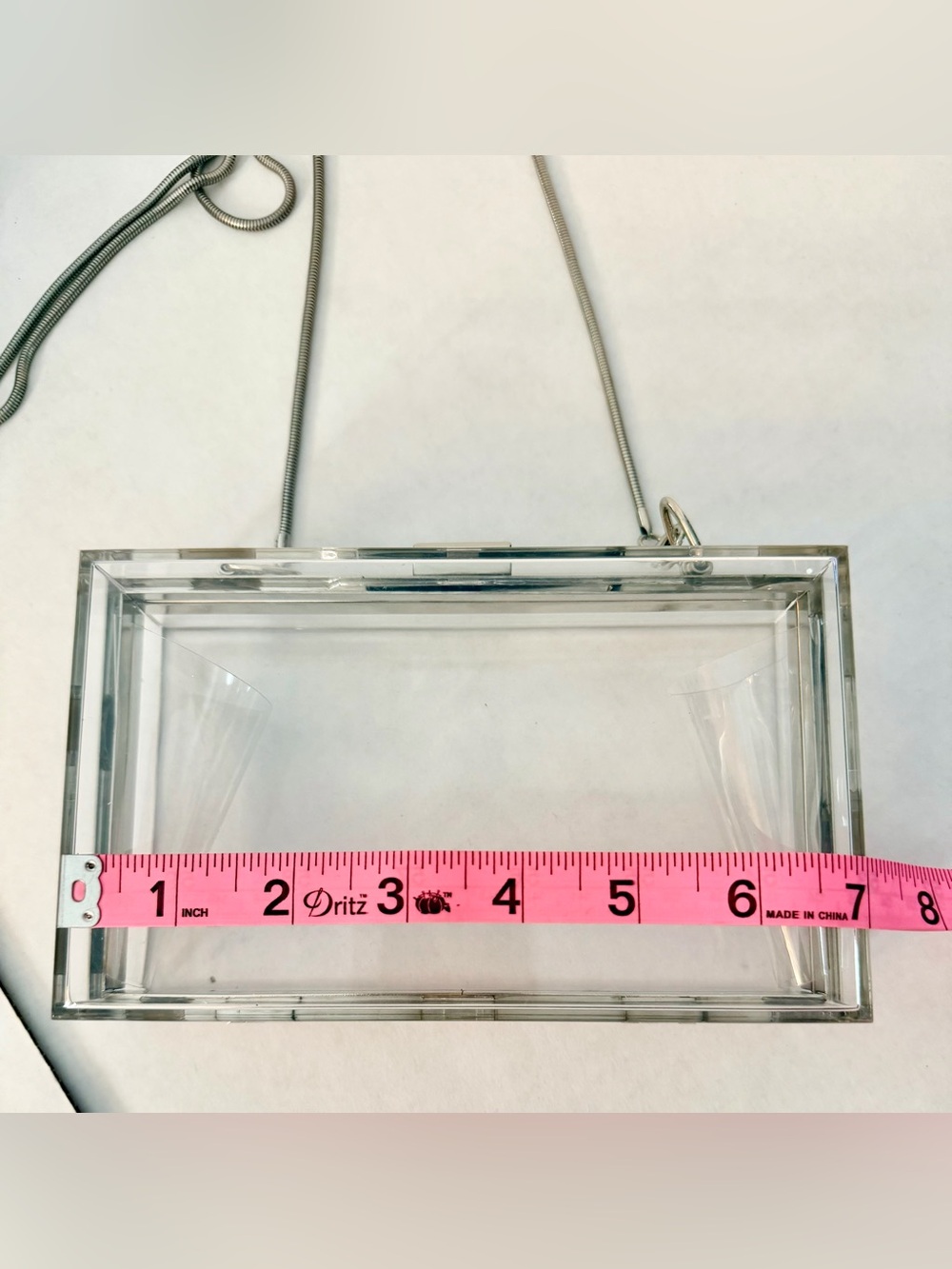 Clear Acrylic Box Clutch Evening Bag with Silver Tone Chain - Picture 4 of 5